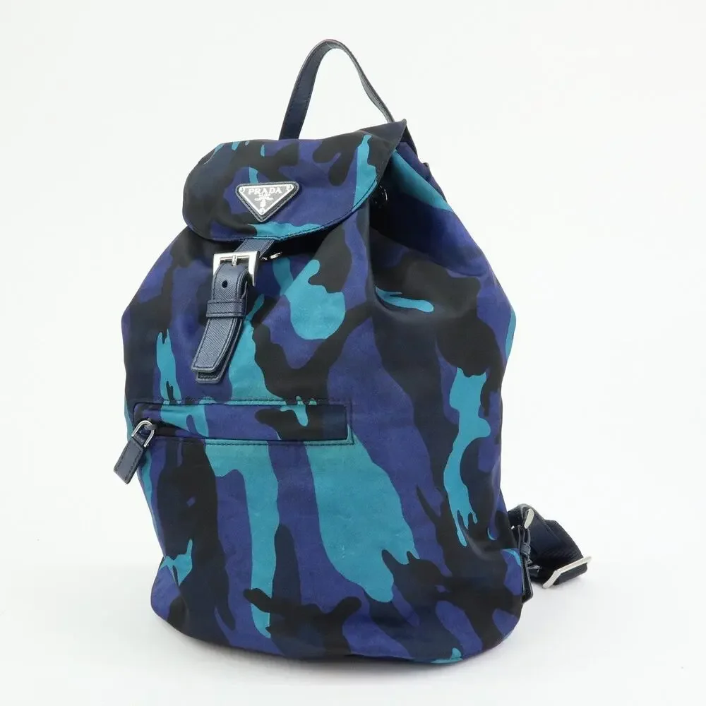 Prada Triangle Logo Nylon Backpack Blue